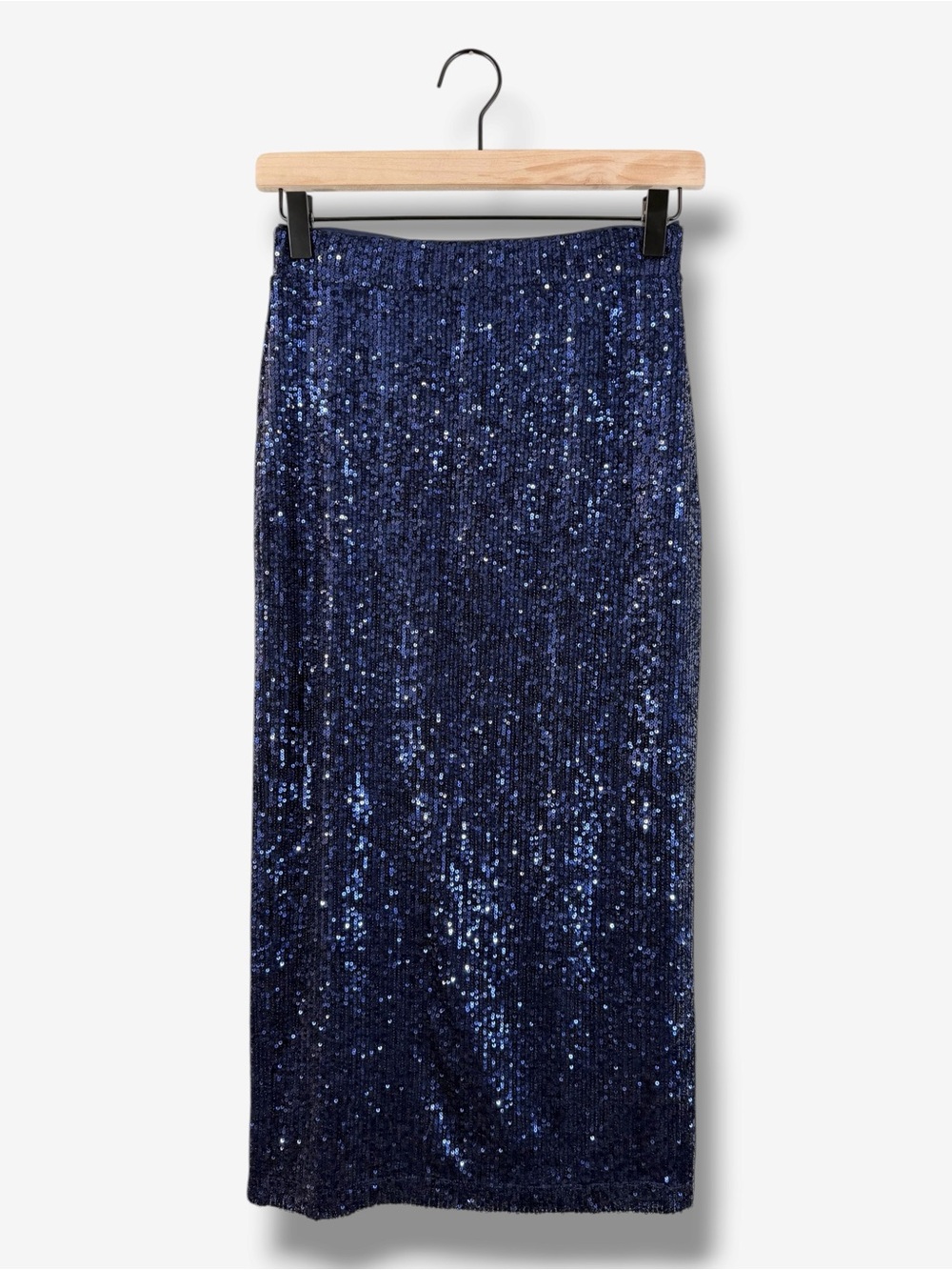 The Drop Bianca Navy Sequin Midi Skirt XS Pencil Pull On Holiday Party